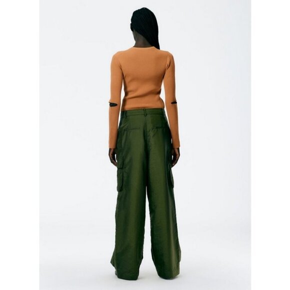 💕TIBI💕 Stella Crispy Nylon Pleated Cargo Pant ~ Army Green 2 NWT - Picture 5 of 15